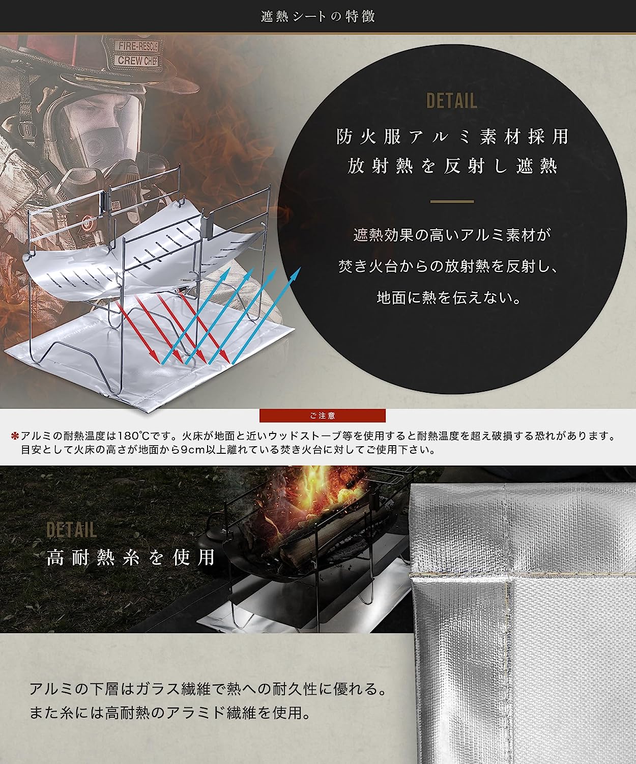 セット商品】焚き火専用シート（ブラック シリコン加工モデル）&遮熱