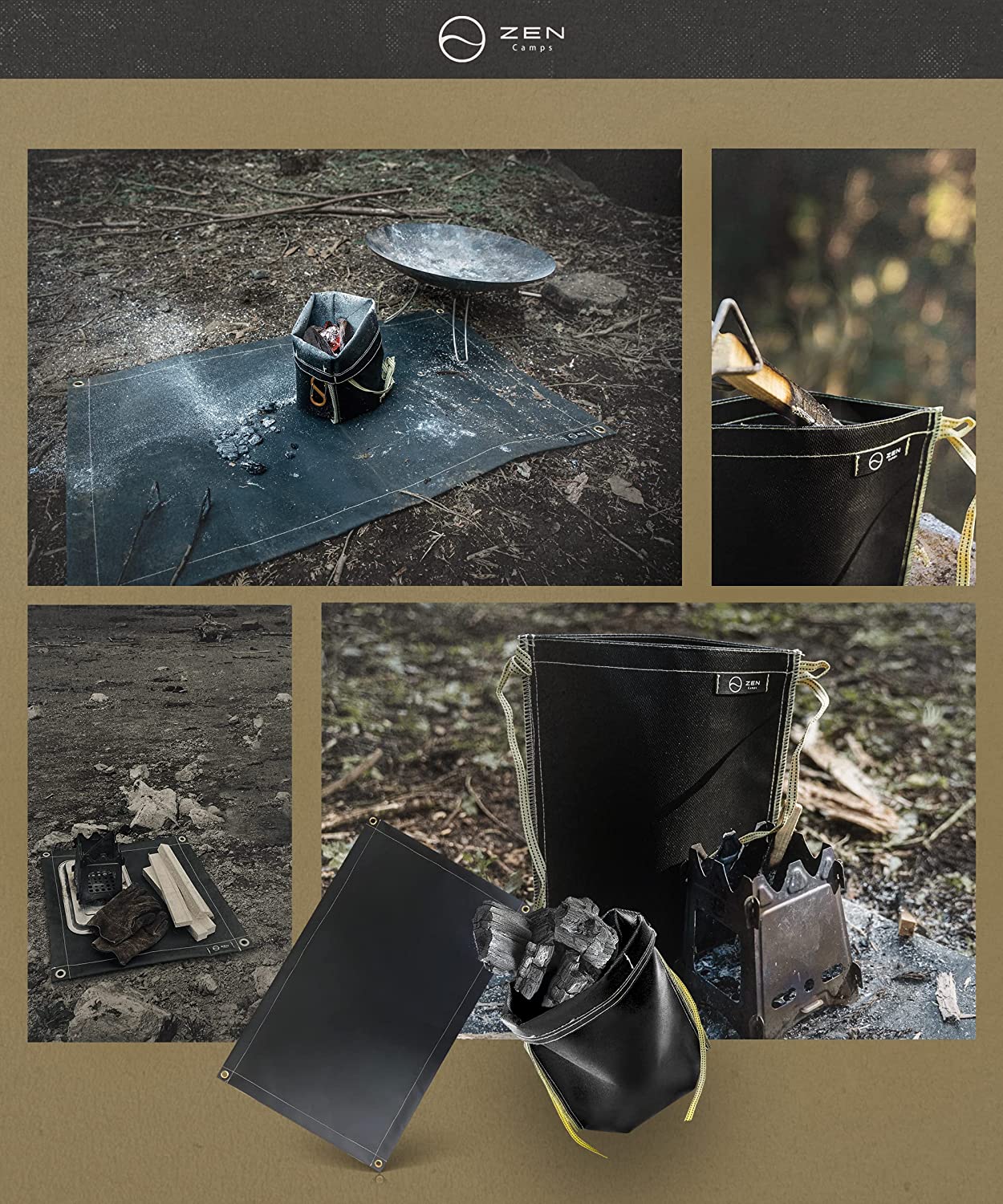 ZEN Camps 焚き火シート95x95cm & アッシュキャリーL セット セット商品】ブラック焚き火シート& アッシュキャリー – ZEN Camps